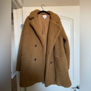Nine West XL Double Breasted Tan Teddy Bear Jacket